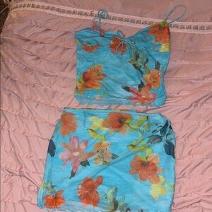 White Fox Floral Blue Two-Piece Set